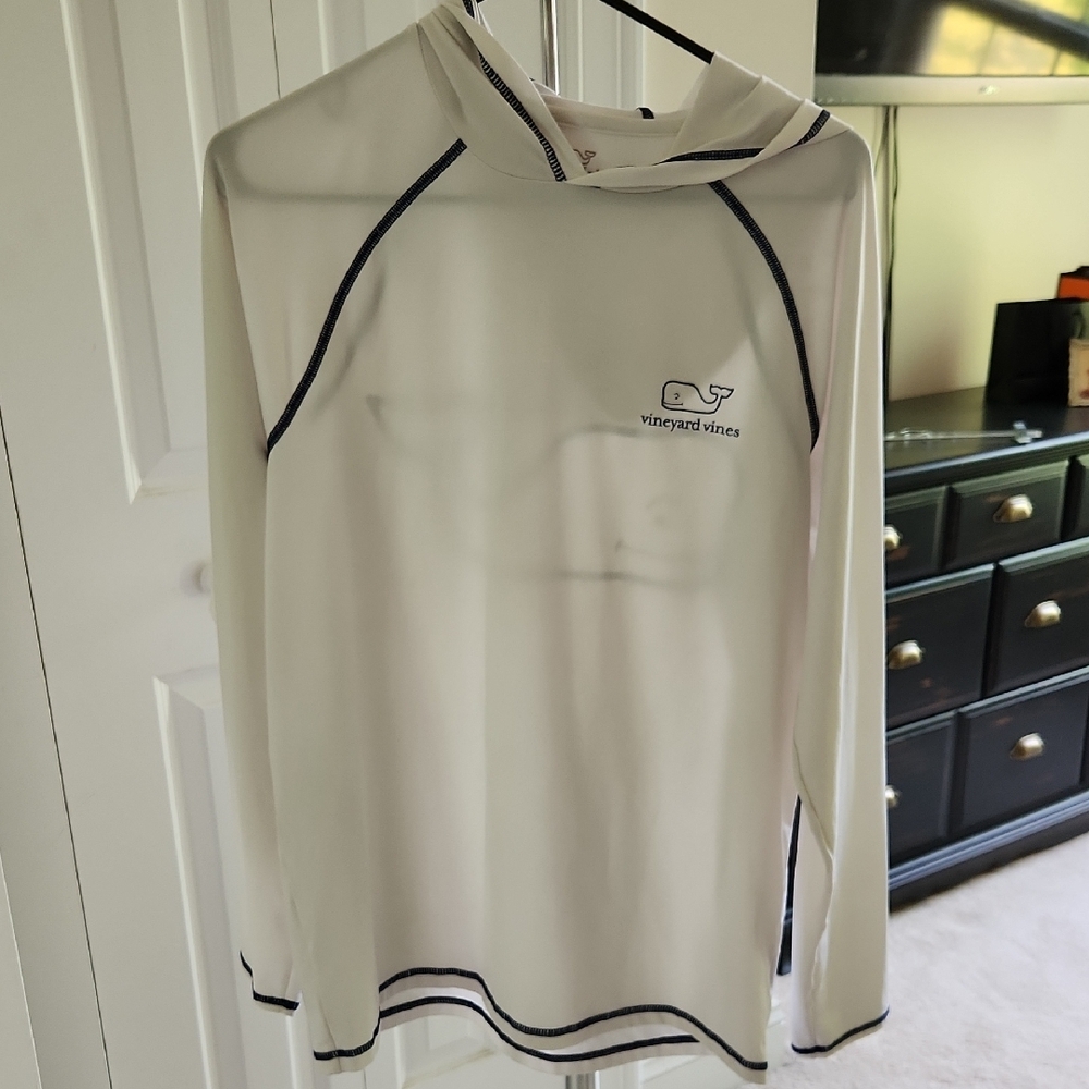 Vineyard Vines Cream Hoodie with Navy Trim